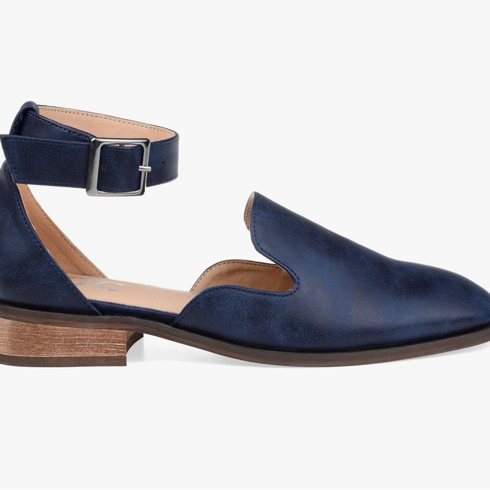 Brinley Co. Womens Square Toe Ankle Strap Flat Navy, 7 Regular US